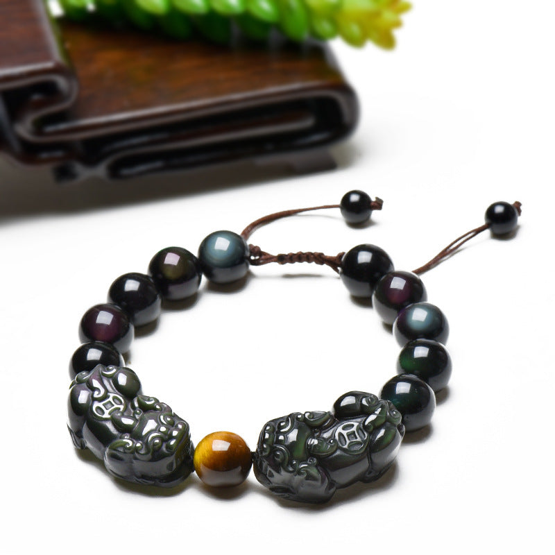 Black Obsidian Pixiu Bracelet - Dark Jade