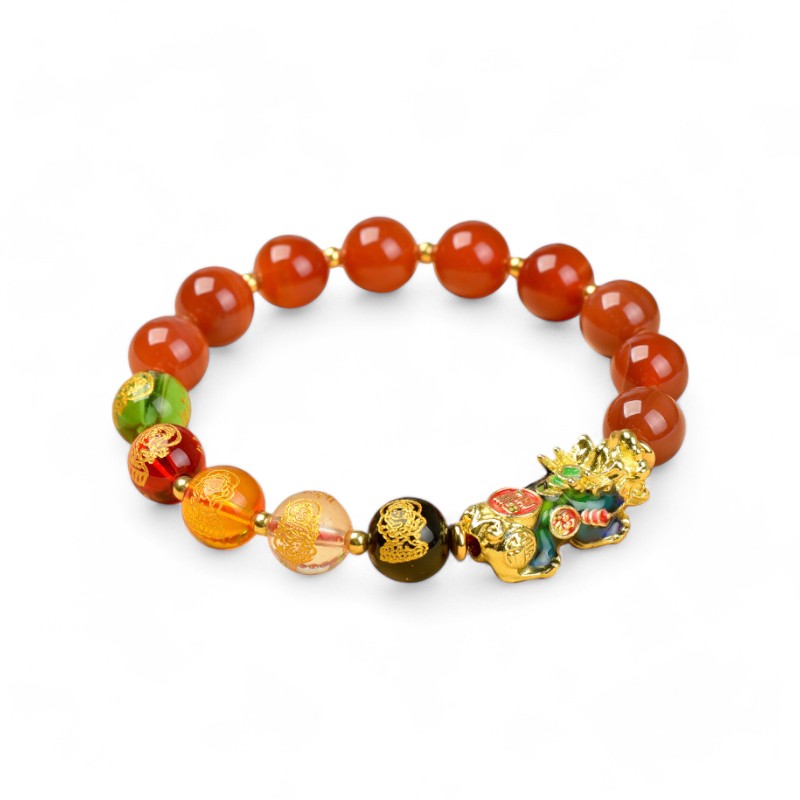 Agate Pixiu Bracelet - Five Wealth Gods