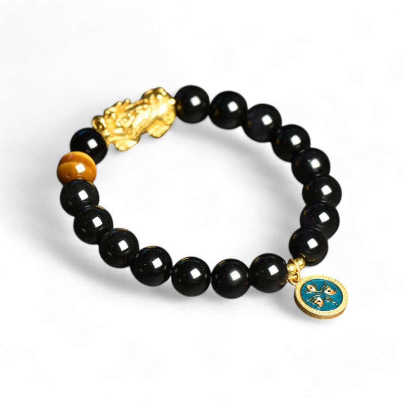 Black Obsidian Pixiu Bracelet - Tibetan Wealth Gods