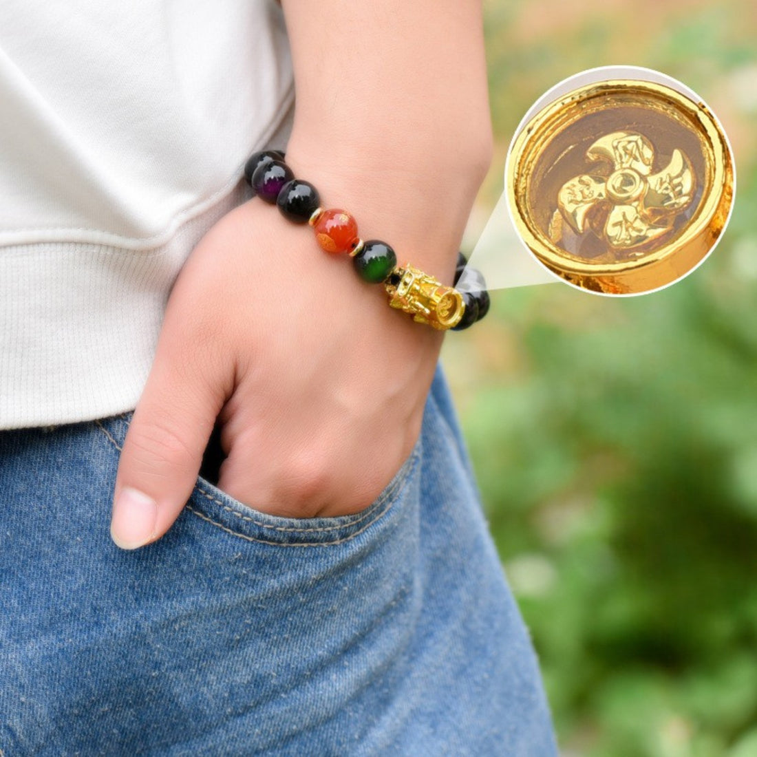 Black Obsidian Pixiu Bracelet - Five Lucky Gods