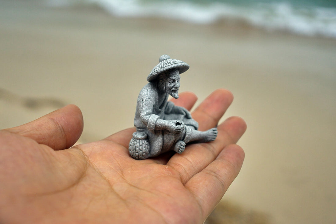 Fishing Man Stone Figurine For Bonsai Zen Garden Aquarium Ornament