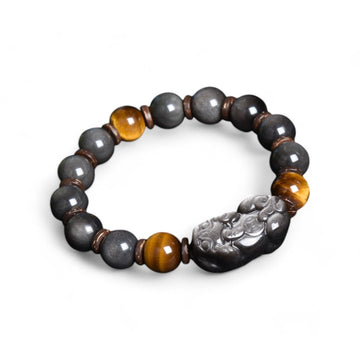 Black Obsidian Pixiu Bracelet - Silver Gold