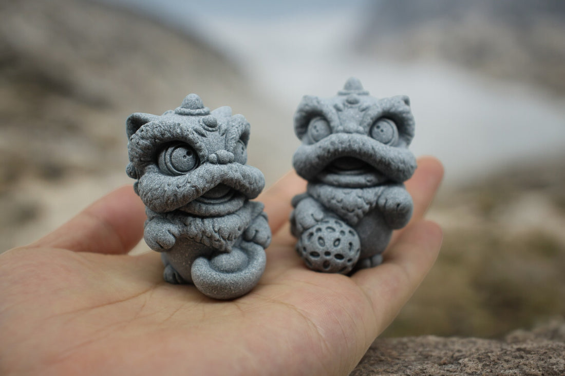 Mini Cute Stone dancing lion Statues