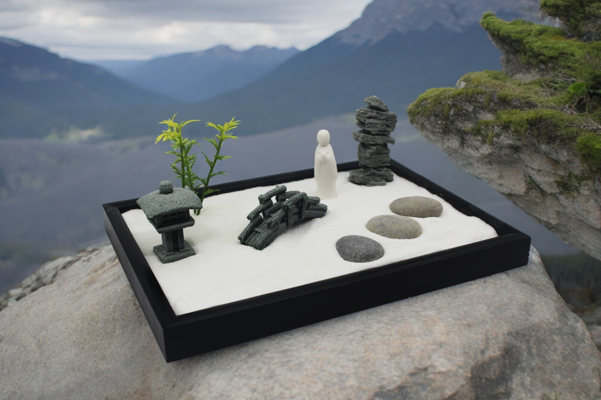 Mini Zen Garden - Temple Monk Crossing Bridge