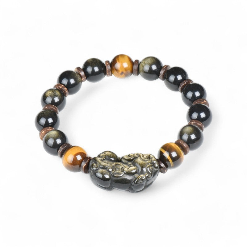 Black Obsidian Pixiu Bracelet - Silver Gold