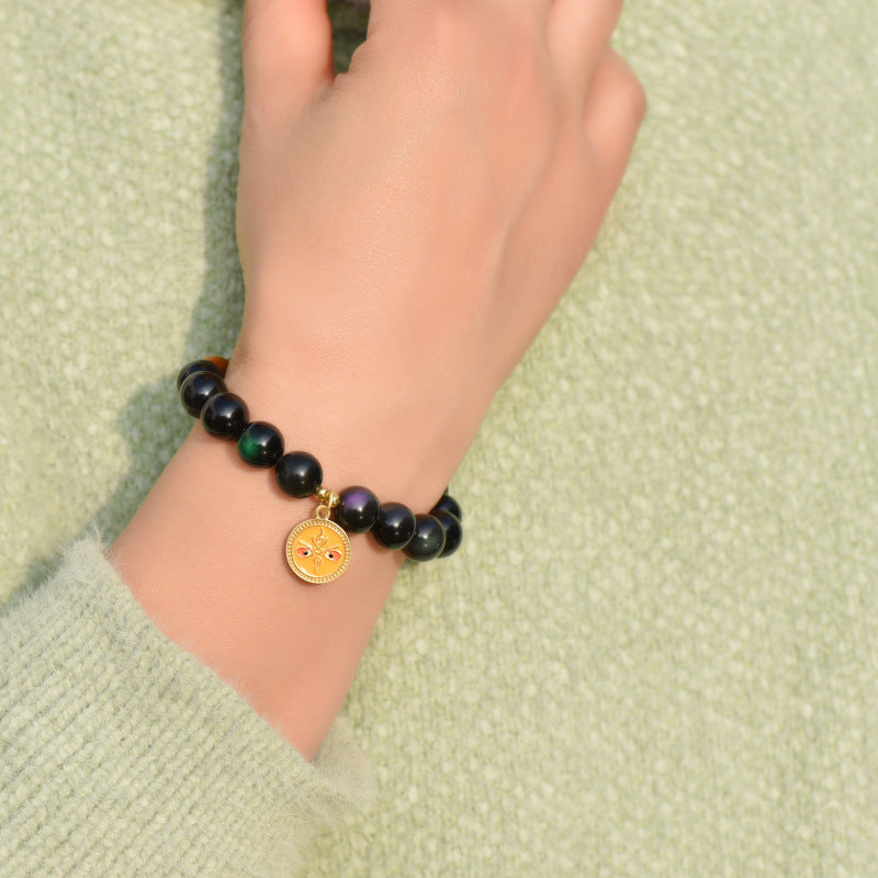 Black Obsidian Pixiu Bracelet - Tibetan Wealth Gods