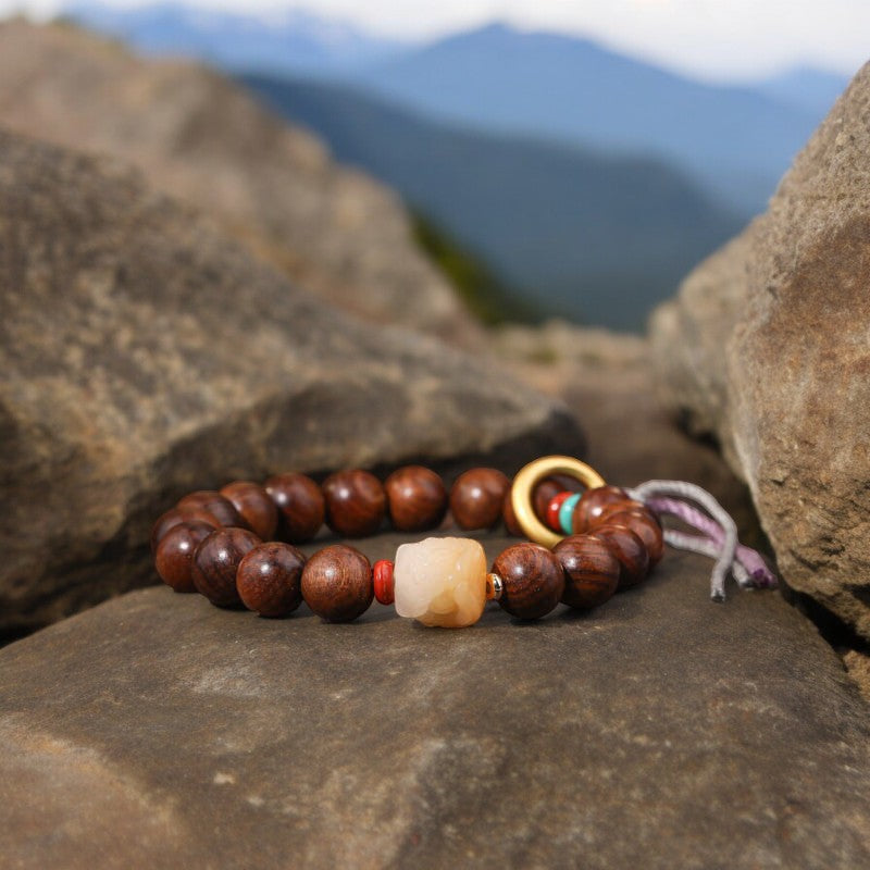 wooden chinese lion bracelet